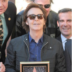 On receiving his star on the Hollywood Walk of Fame, the 69-year-old Paul McCartney first acknowledged his debt to those 'three other guys -- so thanks, John, George and Ringo!' Ringo Starr, the only other surviving Beatle was reportedly ill and unable to attend. On receiving his star on the Hollywood Walk of Fame, the 69-year-old Paul McCartney first acknowledged his debt to those 'three other guys -- so thanks, John, George and Ringo!' Ringo Starr, the only other surviving Beatle was reportedly ill and unable to attend.