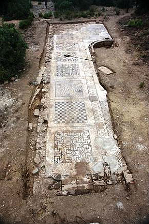 Uncovered by a farmer in his field next to a still-standing bathing structure, the mosaic is 1,600 square feet of meticulously crafted ancient workmanship. Uncovered by a farmer in his field next to a still-standing bathing structure, the mosaic is 1,600 square feet of meticulously crafted ancient workmanship.