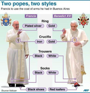 The two papal styles are dramatically different.