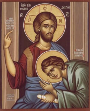 John the Beloved disciple resting his head on the Lord Jesus Christ at the Last Supper John the Beloved disciple resting his head on the Lord Jesus Christ at the Last Supper
