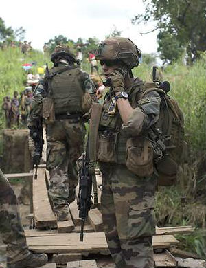 The presence of the French military in Boda is everywhere evident. Flags hang from some shacks and a handful of French armored vehicles sporadically patrol the town. The presence of the French military in Boda is everywhere evident. Flags hang from some shacks and a handful of French armored vehicles sporadically patrol the town.
