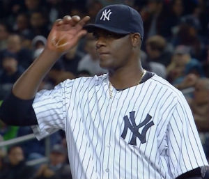 A mysterious substance was visible on Pineda's hand through the early portion of the April 10 game against the Red Sox, during the fifth inning the substance did not appear. A mysterious substance was visible on Pineda's hand through the early portion of the April 10 game against the Red Sox, during the fifth inning the substance did not appear.