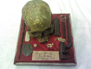 The skull was to be auctioned off with other memorabilia. The identity of the soldier remains unknown. The skull was to be auctioned off with other memorabilia. The identity of the soldier remains unknown.