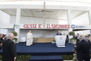 The welcome given to the Pope by the members of this evangelical/pentecostal protestant community of Christians was beautiful, respectful and loving. The way in which the entire encounter proceeded is a sign of where we are being challenged to live our own Christian lives. The message of Pope Francis at Caserta is clear and convincing. He went to find brothers, and sisters. So should we! Authentic ecumenical efforts are a part of being a Catholic Christian. The welcome given to the Pope by the members of this evangelical/pentecostal protestant community of Christians was beautiful, respectful and loving. The way in which the entire encounter proceeded is a sign of where we are being challenged to live our own Christian lives. The message of Pope Francis at Caserta is clear and convincing. He went to find brothers, and sisters. So should we! Authentic ecumenical efforts are a part of being a Catholic Christian.
