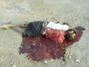 A victims of IS terrorists, left as a warning to others. A victims of IS terrorists, left as a warning to others.