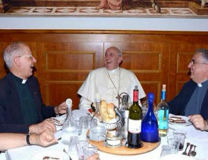 Pope Francis share a laugh with fellow Priests. Pope Francis share a laugh with fellow Priests.
