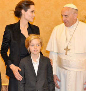 Image result for pope francis angelina jolie child tranny