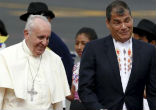 Image of Ecuadoran President Rafael Correa had private talks with the pope at the presidential palace after Francis returned from the coastal city of Guayaquil, where he said Mass for 800,000 people.