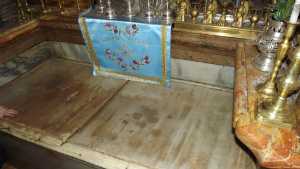 Under this marble slab, workers discovered two more slabs laid down in medieval and ancient times revealing the site has been previously renovated. Under this marble slab, workers discovered two more slabs laid down in medieval and ancient times revealing the site has been previously renovated.