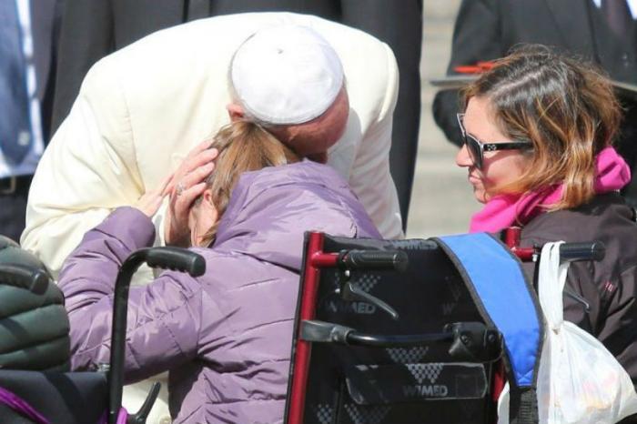Pope Francis greets pilgrims during his jubilee general audience.