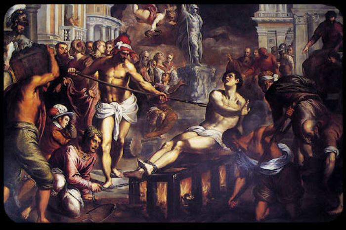 St. Lawrence was grilled to death over a fire. The peak of the shower coincides with his feast day. St. Lawrence was grilled to death over a fire. The peak of the shower coincides with his feast day.