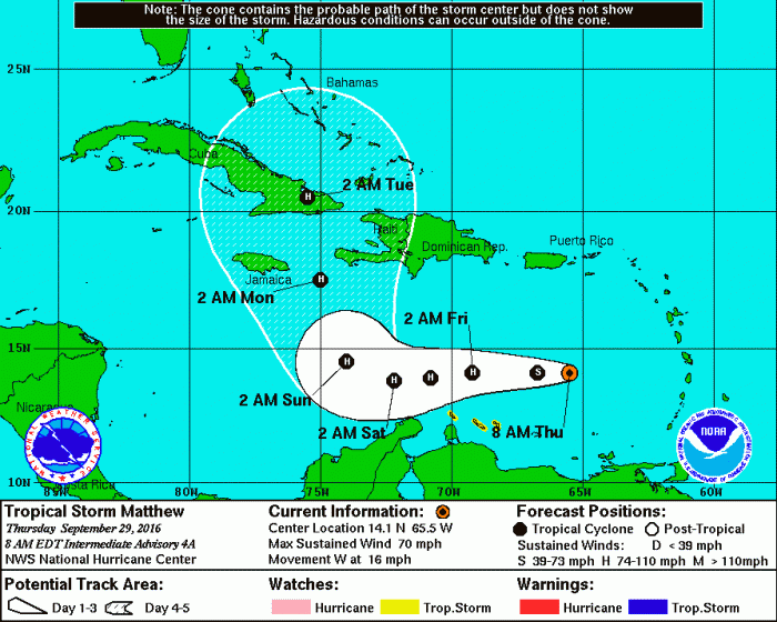 Tropical storm Matthew is expected to turn north and hit Cuba as a category 2 hurricane. 