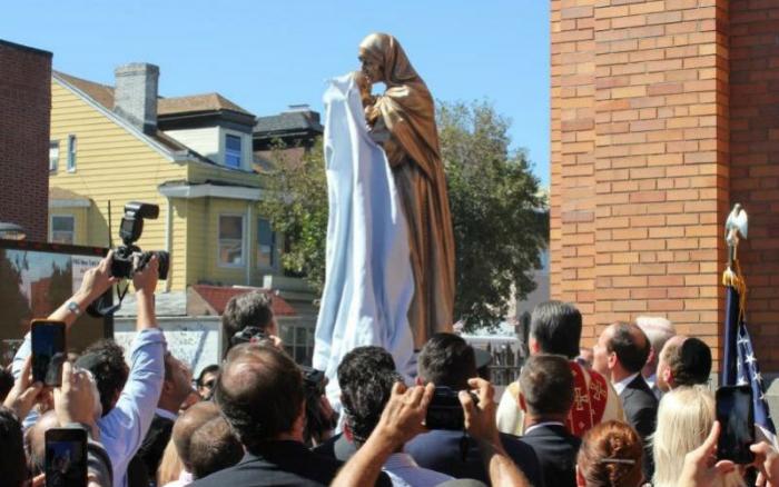 The statue was a gift to Brooklyn from the Albanian community.
