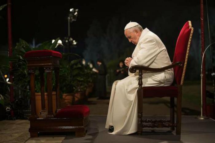 Pope Francis during the Stations of the Cross at the Coliseum. Pope Francis during the Stations of the Cross at the Coliseum.