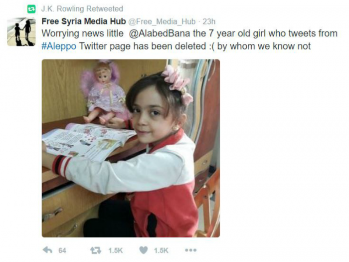 Author J.K. Rowling retweeted concerns for Bana Author J.K. Rowling retweeted concerns for Bana