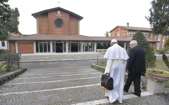 Pope Francis arriving at the retreat centre on Sunday.