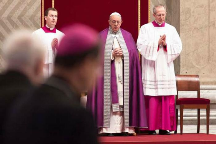 Pope Francis at the penitential liturgy. Pope Francis at the penitential liturgy.