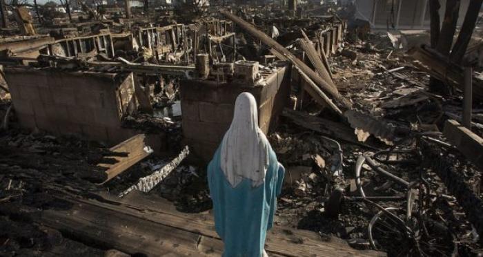 This statue survived Hurricane Harvey after an electrical fire wiped out several homes. 