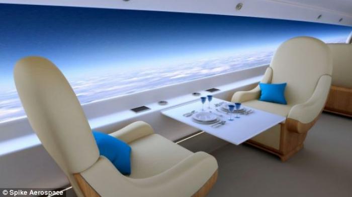 The supersonic jet has a revolutionary windowless passenger cabin. Instead, the interior walls will The supersonic jet has a revolutionary windowless passenger cabin. Instead, the interior walls will