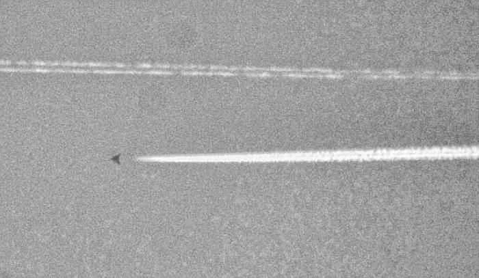 An enhancement of the image shows their distinctive triangle shape. An enhancement of the image shows their distinctive triangle shape.