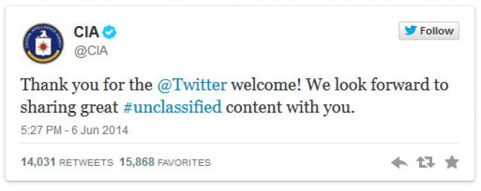 The CIA joined Facebook and Twitter, making a tweet poking fun of itself. The CIA joined Facebook and Twitter, making a tweet poking fun of itself.