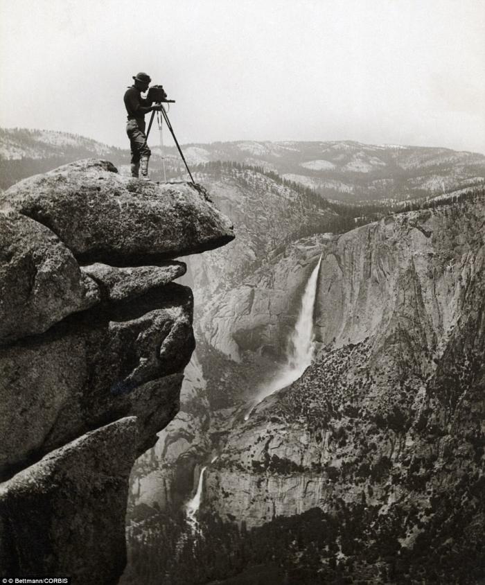 This undated photo shows a precipitous photographer in the Yosemite Valley in California. This undated photo shows a precipitous photographer in the Yosemite Valley in California.