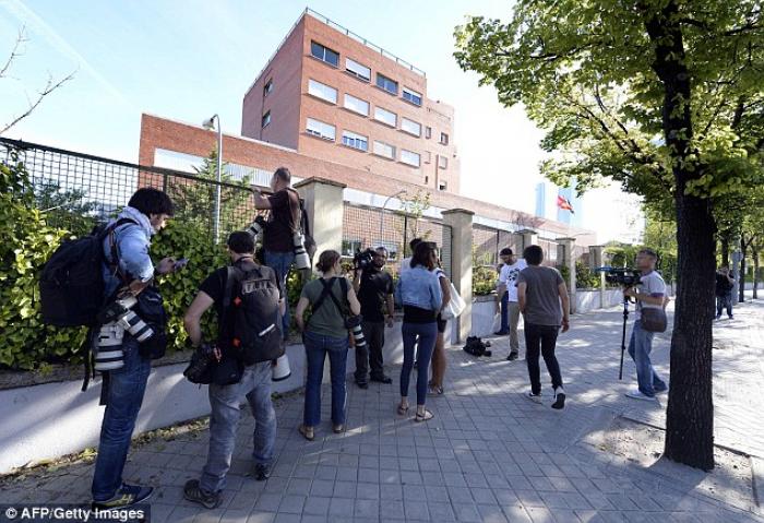 Journalists gathered outside the hospital in Spain Journalists gathered outside the hospital in Spain