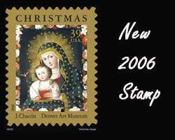 CHRISTMAS STAMP DEPICTING 'MADONNA AND CHILD WITH BIRD'
This Christmas stamp depicts the 'Madonna and Child With Bird,' an oil-on-canvas painting by Ignacio Chacon which dates from 1765. The painting is part of the Engracia and Frank Barrows Freyer collection of Peruvian colonial art at the Denver Art Museum and has been on display since 1972. (CNS photo/U.S. Postal Service) CHRISTMAS STAMP DEPICTING 'MADONNA AND CHILD WITH BIRD'
This Christmas stamp depicts the 'Madonna and Child With Bird,' an oil-on-canvas painting by Ignacio Chacon which dates from 1765. The painting is part of the Engracia and Frank Barrows Freyer collection of Peruvian colonial art at the Denver Art Museum and has been on display since 1972. (CNS photo/U.S. Postal Service)