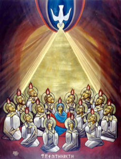 What is meant by the fact that the Holy Spirit descends on the Church on the very day when Israel commemorated the gift of the law and the covenant? Image of What is meant by the fact that the Holy Spirit descends on the Church on the very day when Israel commemorated the gift of the law and the covenant?