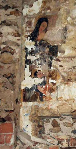 When we went in to check the damage we saw that the altar had moved, and behind the fallen plaster was the fresco. There was tremendous excitement, as you can imagine. Image of When we went in to check the damage we saw that the altar had moved, and behind the fallen plaster was the fresco. There was tremendous excitement, as you can imagine.