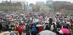 Organizers were especially pleased by the unprecedented show of support from the Canadian Catholic bishops, with 11 bishops celebrating at the masses. This was the first year in the history of the march that the Canadian Conference of Catholic Bishops has thrown its official support behind the event. Image of Organizers were especially pleased by the unprecedented show of support from the Canadian Catholic bishops, with 11 bishops celebrating at the masses. This was the first year in the history of the march that the Canadian Conference of Catholic Bishops has thrown its official support behind the event.