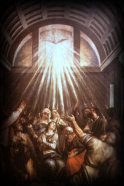 Suddenly there came from the sky a noise like a strong driving wind, and it filled the entire house in which they were. Then there appeared to them tongues as of fire, which parted and came to rest on each one of them. And they were all filled with the Holy Spirit and began to speak in different tongues, as the Spirit enabled them to proclaim. Image of Suddenly there came from the sky a noise like a strong driving wind, and it filled the entire house in which they were. Then there appeared to them tongues as of fire, which parted and came to rest on each one of them. And they were all filled with the Holy Spirit and began to speak in different tongues, as the Spirit enabled them to proclaim.