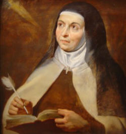 Teresa de Cepeda y Ahumada was born March 28, 1515 in Avila and died October 4, 1582 in Alba de Tormes. She founded the Discalced Carmelites, a branch of the Order of Our Lady of Mt. Carmel, and was a mystic and writer, and a doctor of the Church.
<br> Image of Teresa de Cepeda y Ahumada was born March 28, 1515 in Avila and died October 4, 1582 in Alba de Tormes. She founded the Discalced Carmelites, a branch of the Order of Our Lady of Mt. Carmel, and was a mystic and writer, and a doctor of the Church.
<br>
