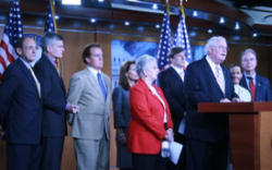 Pro-life House members, from left, Reps. Phil Roe (R-Tenn.), Bill Cassidy (R-La.), Phil Gingrey (R-Ga.), Michele Bachmann (R-Minn.), Virginia Foxx (R-N.C.), John Fleming (R-La.), Joe Pitts (R-Pa.), Jean Schmidt (R-Ohio), Tom Price (R-Ga.) and Mary Fallin (R-Okla.) (not seen) held a press conference on Tuesday in support of amending Obama's health care plan to forbid the use of federal funds for abortions. (CNSNews.com/Penny Starr) Image of Pro-life House members, from left, Reps. Phil Roe (R-Tenn.), Bill Cassidy (R-La.), Phil Gingrey (R-Ga.), Michele Bachmann (R-Minn.), Virginia Foxx (R-N.C.), John Fleming (R-La.), Joe Pitts (R-Pa.), Jean Schmidt (R-Ohio), Tom Price (R-Ga.) and Mary Fallin (R-Okla.) (not seen) held a press conference on Tuesday in support of amending Obama's health care plan to forbid the use of federal funds for abortions. (CNSNews.com/Penny Starr)