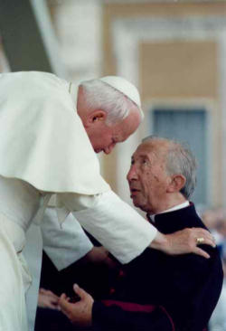 Fr. Don Giussani, founder of the Ecclesial movement, Communion in Liberation, with the beloved Servant of God, John Paul II. Image of Fr. Don Giussani, founder of the Ecclesial movement, Communion in Liberation, with the beloved Servant of God, John Paul II.