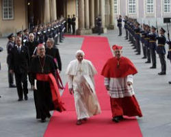 Pope Benedict XVI as he was welcomed in the Czech Republic. Image of Pope Benedict XVI as he was welcomed in the Czech Republic.