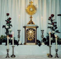 Cardinal Newman's Chapel at Littlemore where the Blessed Sacrament is exposed for adoration. Image of Cardinal Newman's Chapel at Littlemore where the Blessed Sacrament is exposed for adoration.