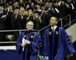 Fr, John Jenkins accompanying President Obama to receive an honorary Doctor of Law from the University of Notre Dame. Image of Fr, John Jenkins accompanying President Obama to receive an honorary Doctor of Law from the University of Notre Dame.