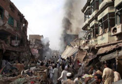 The site where the terrorists car bomb exploded. Image of The site where the terrorists car bomb exploded.