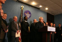 Among the religious leaders who presented the appeal to the public on Friday, November 20, at the National Press Club in Washington (in the photo), were the archbishop of Philadelphia, Cardinal Justin Rigali, the archbishop of Washington, Donald W. Wuerl, and the bishop of Denver, Charles J. Chaput. Image of Among the religious leaders who presented the appeal to the public on Friday, November 20, at the National Press Club in Washington (in the photo), were the archbishop of Philadelphia, Cardinal Justin Rigali, the archbishop of Washington, Donald W. Wuerl, and the bishop of Denver, Charles J. Chaput.