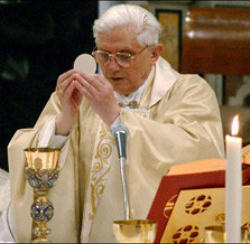 Pope Benedict XVI has written extensively on the celebration of the Liturgy and the importance of proper worship. Image of Pope Benedict XVI has written extensively on the celebration of the Liturgy and the importance of proper worship.