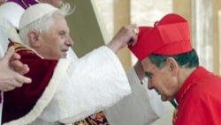 Cardinal Carlo Caffara receiving his Cardinal's Biretta from Pope Benedict XVI Image of Cardinal Carlo Caffara receiving his Cardinal's Biretta from Pope Benedict XVI
