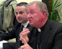 Bishop Duffy speaks at the Press Conference in Rome.'The fullness of truth must come out everything must be laid on the table.' Image of Bishop Duffy speaks at the Press Conference in Rome.'The fullness of truth must come out everything must be laid on the table.'