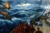 The now famous vision of Don Bosco's vision of the Church proceeding through troubled waters, led by the Vicar of Christ and guided by the twin pillars of Our Lady and the Holy Eucharist. Image of The now famous vision of Don Bosco's vision of the Church proceeding through troubled waters, led by the Vicar of Christ and guided by the twin pillars of Our Lady and the Holy Eucharist.