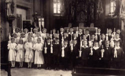 Pope Benedict XVI (first row, sixth from left) has said this of his first Communion day in 1936: 'At the heart of my joyful and beautiful memories is this one: I understood that Jesus had entered my heart, he had actually visited me.' Pope Benedict XVI (first row, sixth from left) has said this of his first Communion day in 1936: 'At the heart of my joyful and beautiful memories is this one: I understood that Jesus had entered my heart, he had actually visited me.'