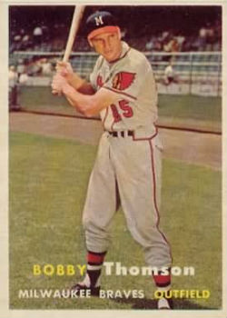 A three-time All-Star as an infielder and outfielder, Bobby Thomson hit .270 with 264 career home runs and 1,026 RBIs from 1946-60 with several teams. A three-time All-Star as an infielder and outfielder, Bobby Thomson hit .270 with 264 career home runs and 1,026 RBIs from 1946-60 with several teams.