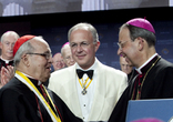 Supreme Chaplain Bishop William E. Lori and Supreme Knight Carl A. Anderson congratulate Cardinal Jaime Ortega y Alamino of Havana, Cuba, Gaudium et Spes Award honoree. Image of Supreme Chaplain Bishop William E. Lori and Supreme Knight Carl A. Anderson congratulate Cardinal Jaime Ortega y Alamino of Havana, Cuba, Gaudium et Spes Award honoree.