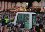 Pope Benedict XVI winding through the crowd of 80,000 assembled for an outdoor prayer service in Hyde Park Image of Pope Benedict XVI winding through the crowd of 80,000 assembled for an outdoor prayer service in Hyde Park