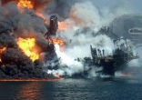Deepwater Horizon offshore drilling platform sinks into the Gulf. Image of Deepwater Horizon offshore drilling platform sinks into the Gulf.