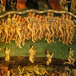 The most interesting of all this decoration is the huge mural of The Last Judgment that covers both sides of the rounded west wall of the nave. Painted between 1474 and 1484 by unknown Franco-Flemish artists, it is considered one of the most important works of art of the Late Middle Ages. The most interesting of all this decoration is the huge mural of The Last Judgment that covers both sides of the rounded west wall of the nave. Painted between 1474 and 1484 by unknown Franco-Flemish artists, it is considered one of the most important works of art of the Late Middle Ages.